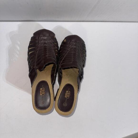 Route 66 Y2K 2000s Platform Chunky Brown Faux Leather Strappy Heel Mules Clogs - Picture 8 of 15